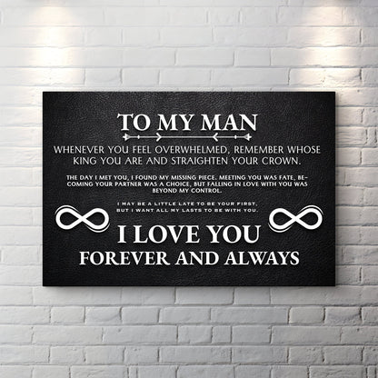 To My Man Father's Day Gift Sign II canvas with TO MY MAN and arrows on black textured surface on Tampa Home & Garden Store