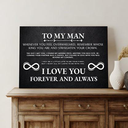To My Man Father's Day Gift Sign II canvas by Tailored Canvases; white text on black textured canvas on Tampa Home & Garden Store