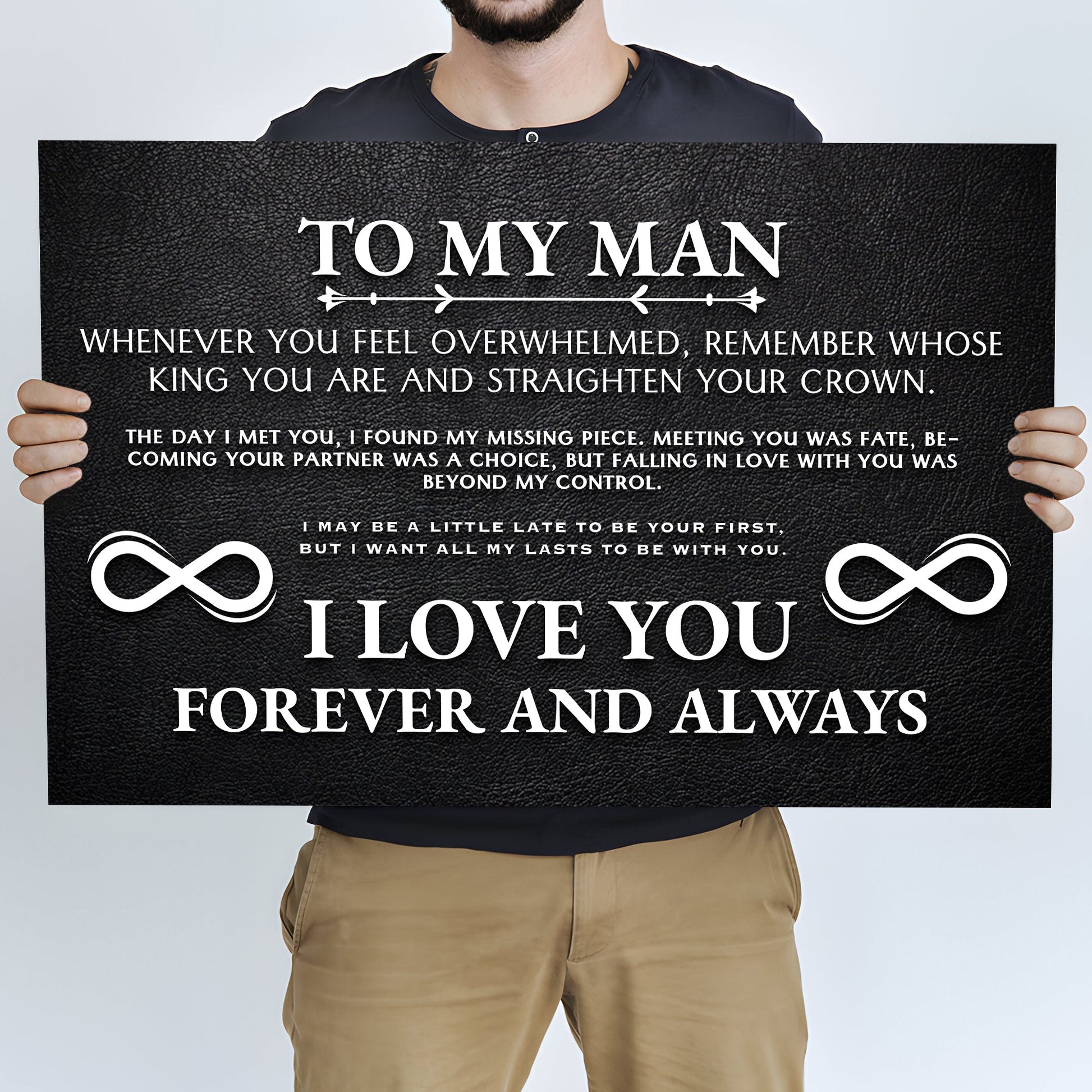 To My Man Father's Day Gift Sign II canvas by Tailored Canvases with white text on black background on Tampa Home & Garden Store