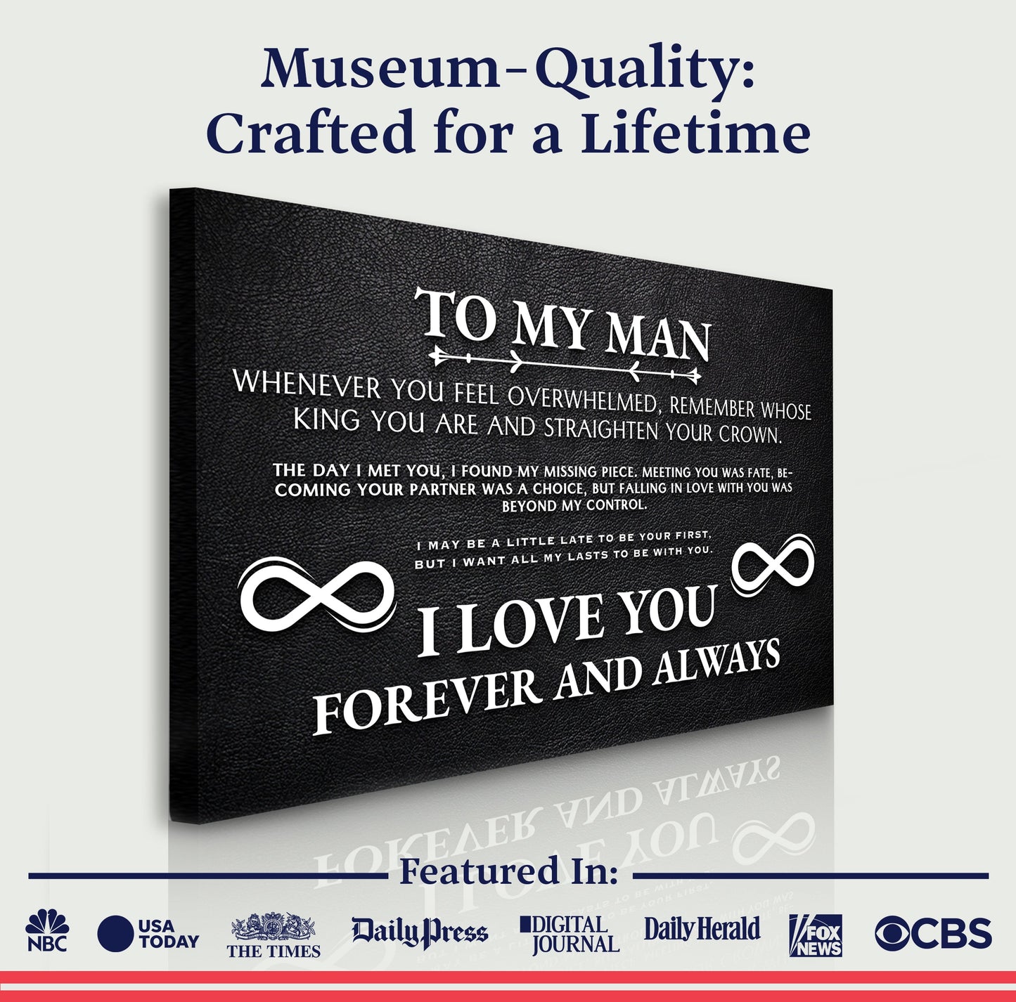 Canvas To My Man Father's Day Gift Sign II; black textured surface with white text on Tampa Home & Garden Store