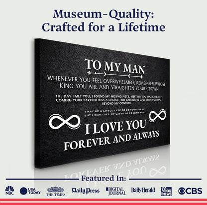 Canvas To My Man Father's Day Gift Sign II; black textured surface with white text on Tampa Home & Garden Store