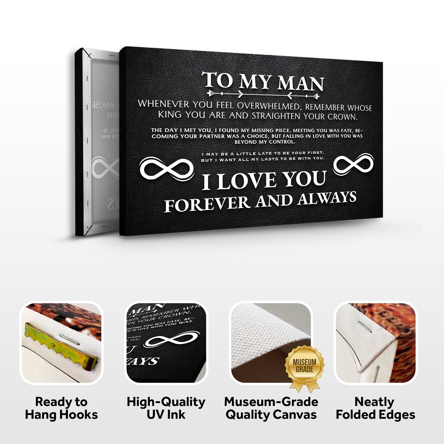 To My Man canvas sign II by Tailored Canvases; black textured background with white text on Tampa Home & Garden Store