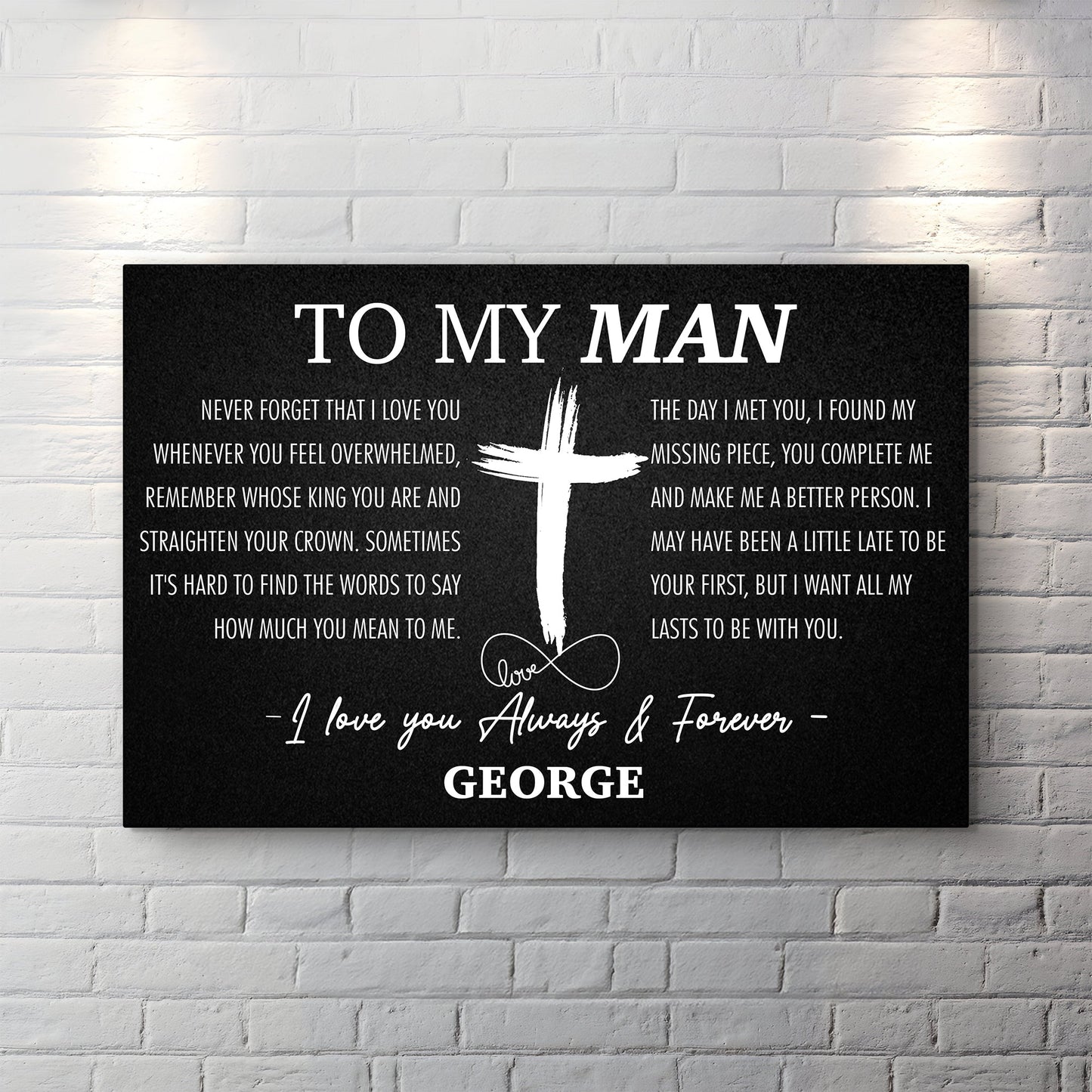 Canvas sign To My Man Father's Day Gift with white lettering on black background on Tampa Home & Garden Store