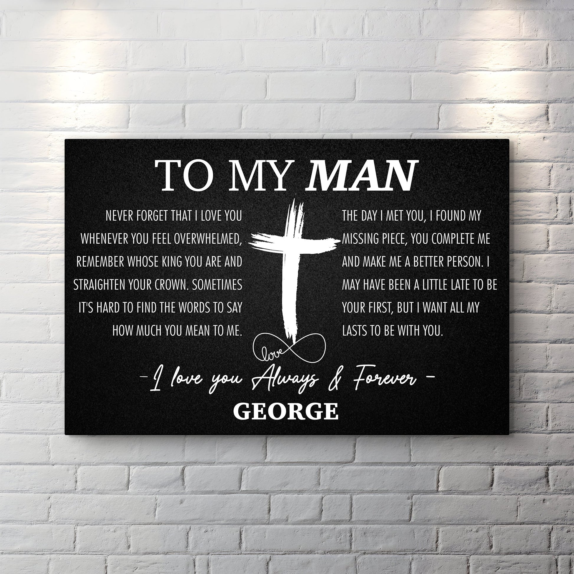 Canvas sign To My Man Father's Day Gift with white lettering on black background on Tampa Home & Garden Store
