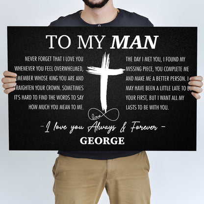 To My Man Father's Day Gift Sign canvas with white lettering on black by Tailored Canvases on Tampa Home & Garden Store