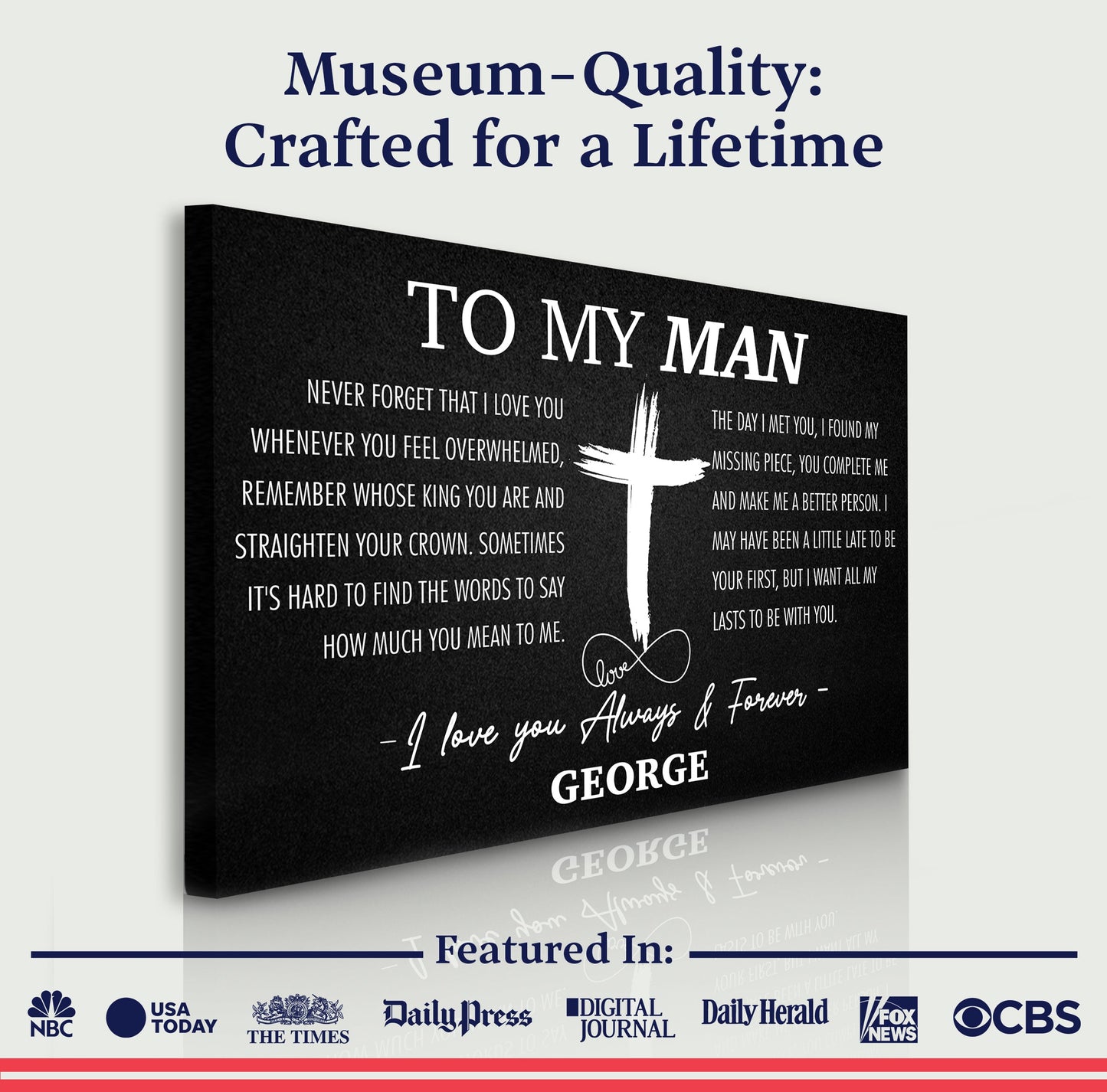 To My Man Father's Day Gift Sign canvas by Tailored Canvases with cross motif on Tampa Home & Garden Store