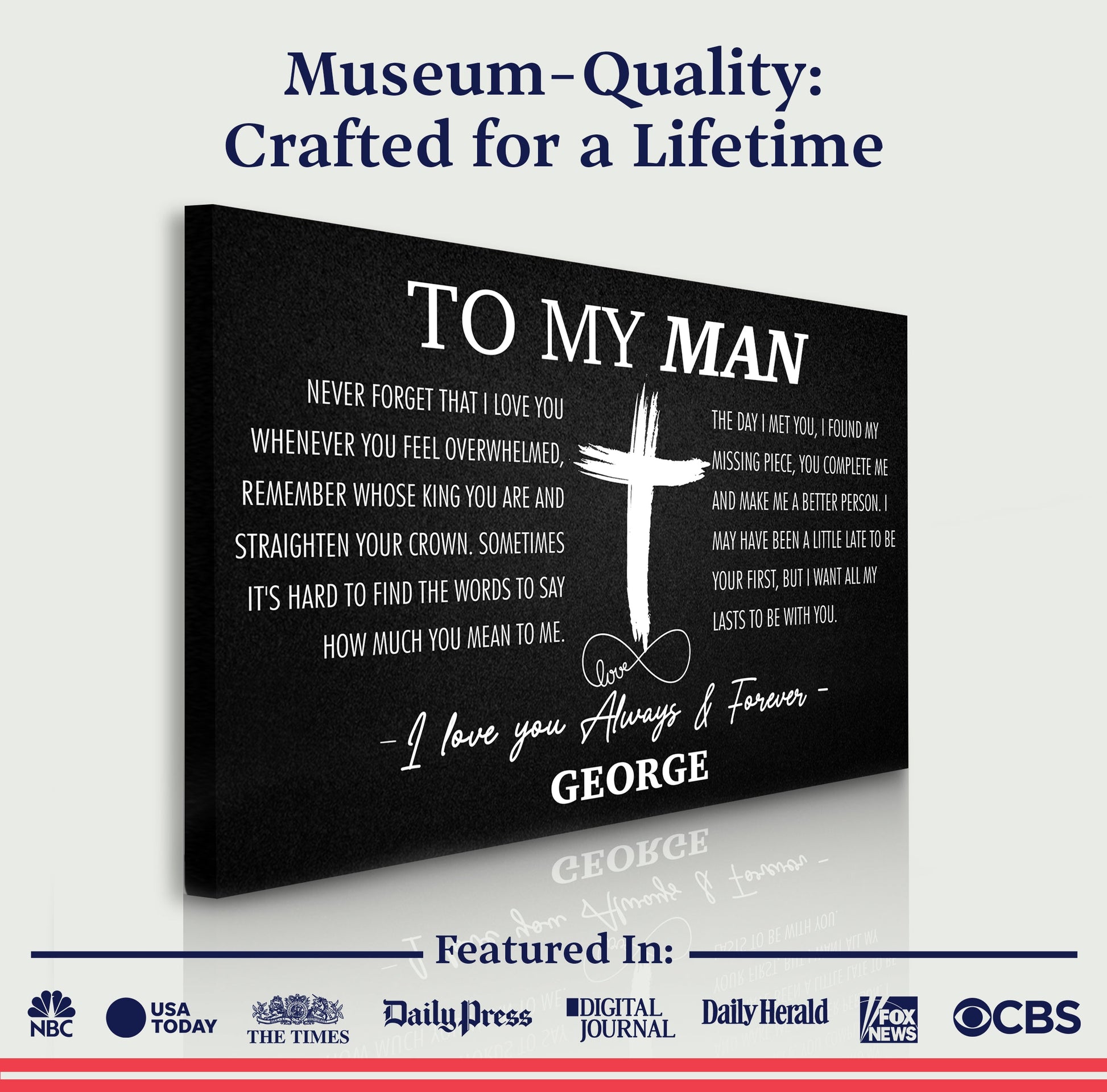 To My Man Father's Day Gift Sign canvas by Tailored Canvases with cross motif on Tampa Home & Garden Store