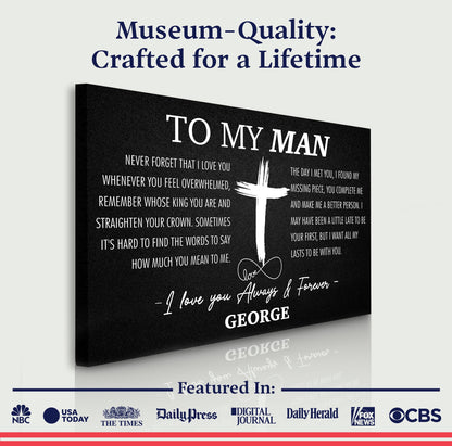 To My Man Father's Day Gift Sign canvas by Tailored Canvases with cross motif on Tampa Home & Garden Store