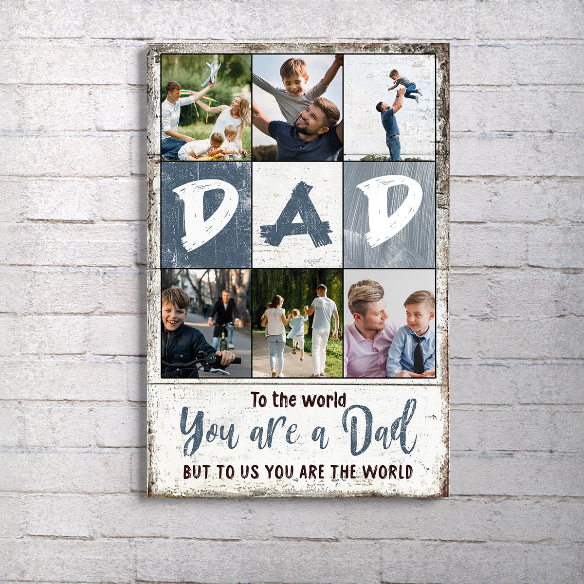 Canvas collage sign by Tailored Canvases with family photos and DAD lettering on Tampa Home & Garden Store
