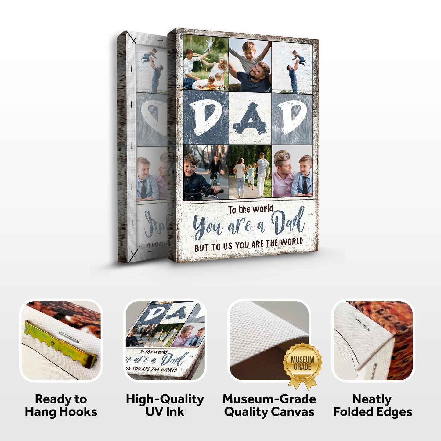 Canvas sign collage (9-panel) featuring family photos and DAD letters by Tailored Canvases on Tampa Home & Garden Store