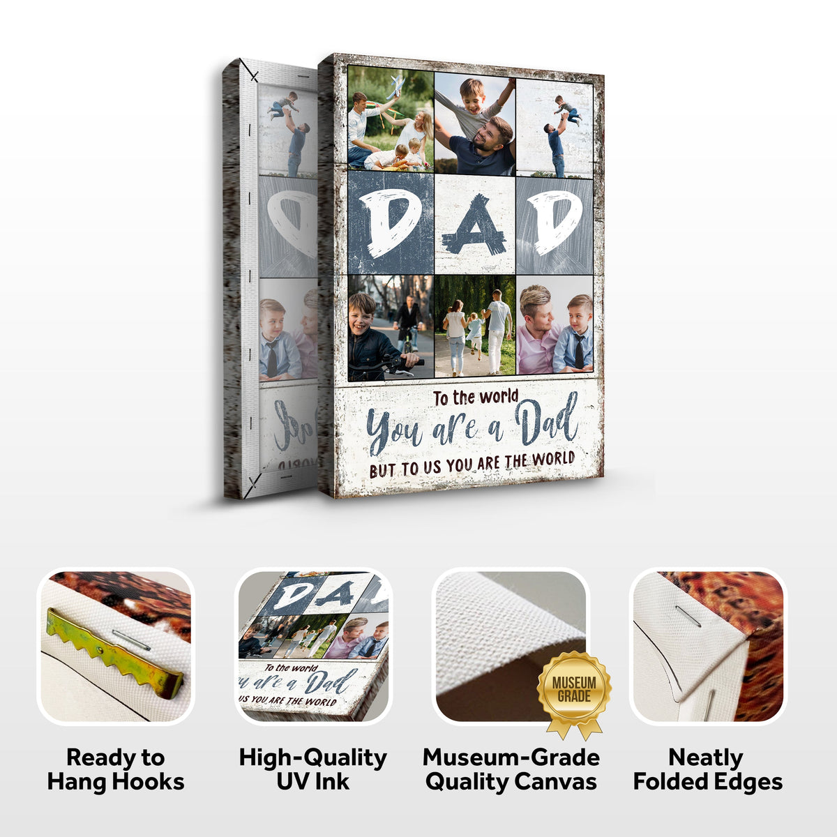 Canvas sign collage (9-panel) featuring family photos and DAD letters by Tailored Canvases on Tampa Home & Garden Store