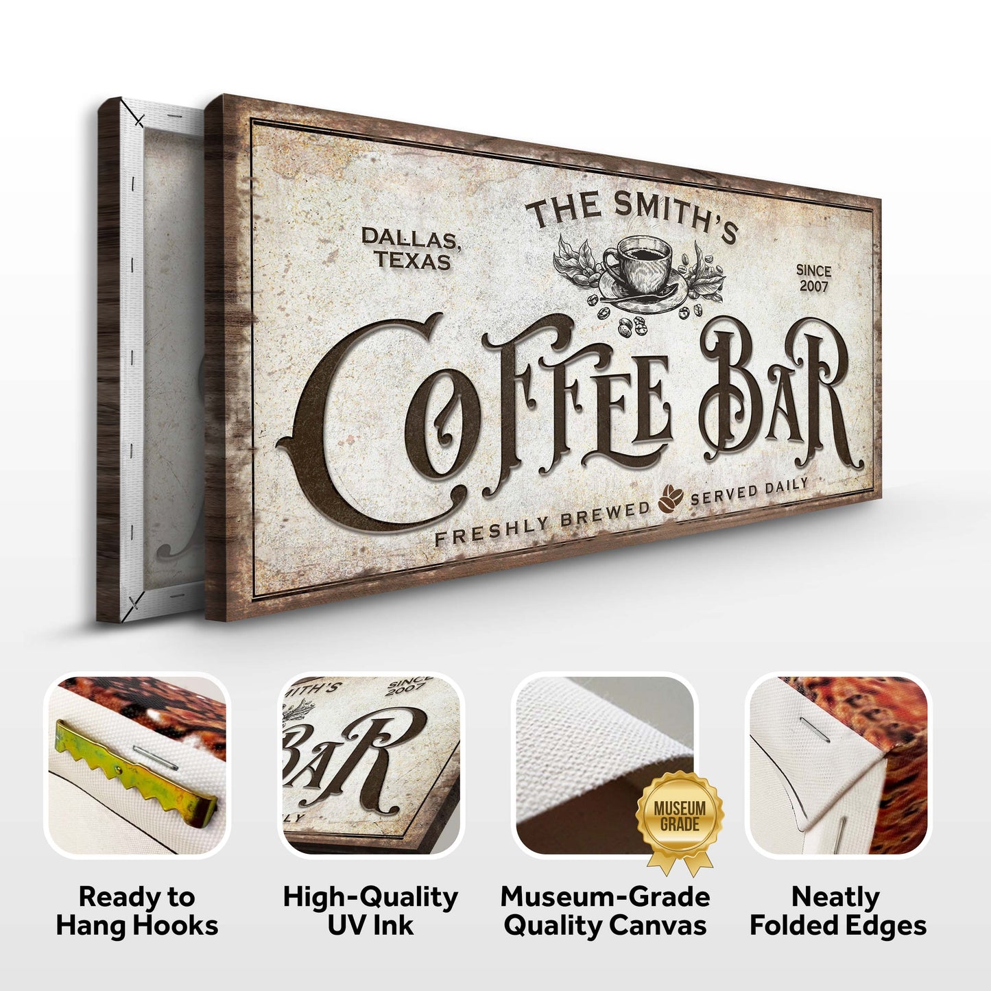Coffee Bar Sign VII canvas by Tailored Canvases; vintage coffee-wall art with cup illustration, Dallas, Texas on Tampa Home & Garden Store