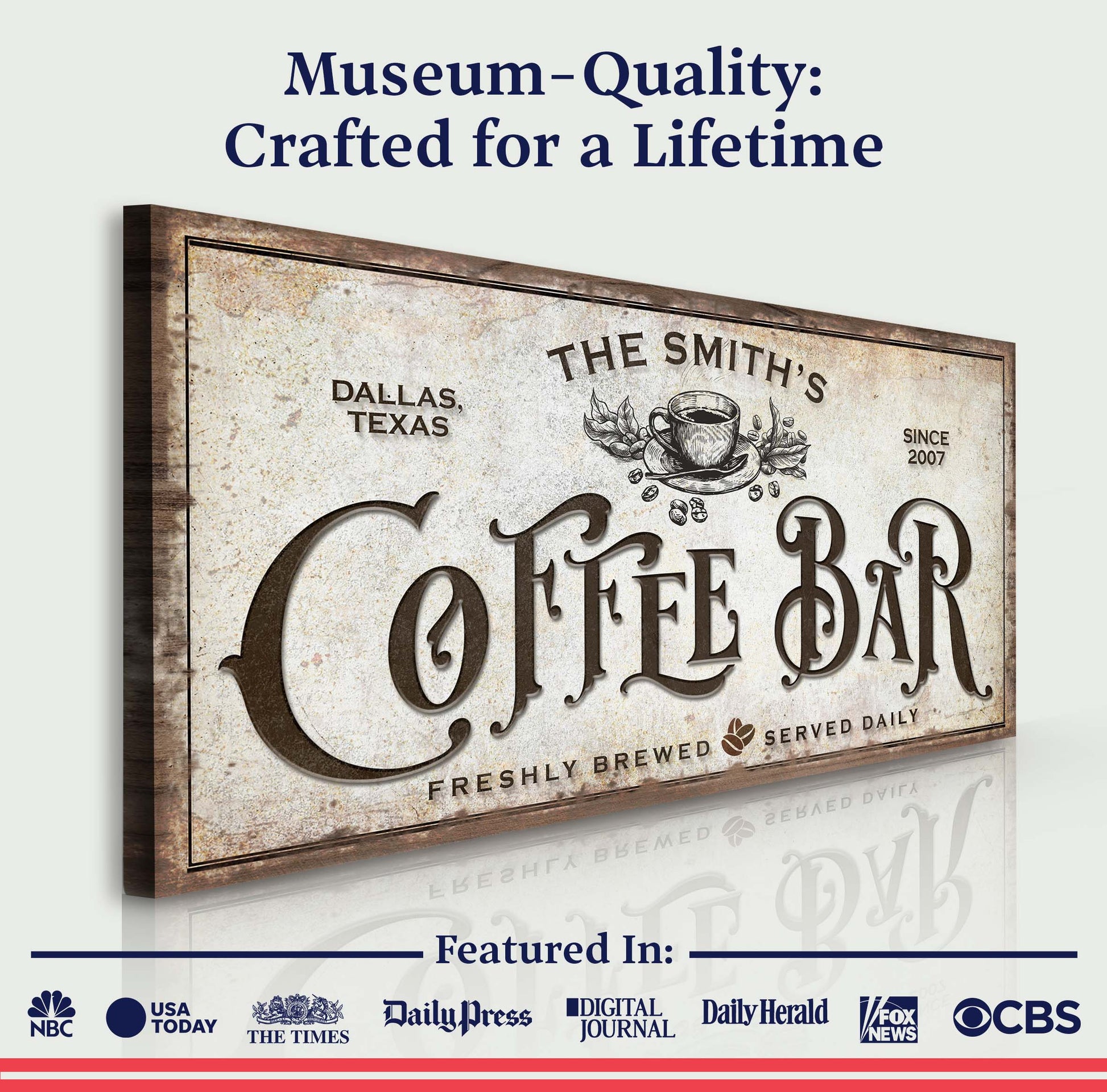 Coffee Bar Sign VII canvas by Tailored Canvases, distressed vintage coffee sign on wood frame on Tampa Home & Garden Store