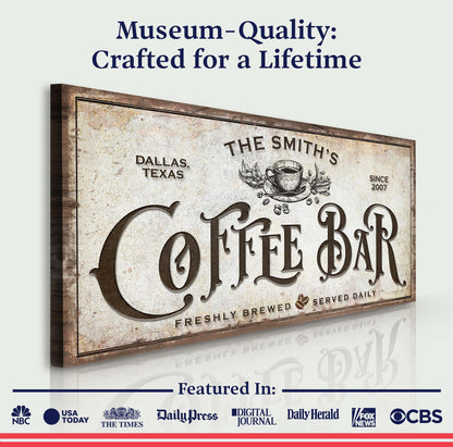 Coffee Bar Sign VII canvas by Tailored Canvases, distressed vintage coffee sign on wood frame on Tampa Home & Garden Store