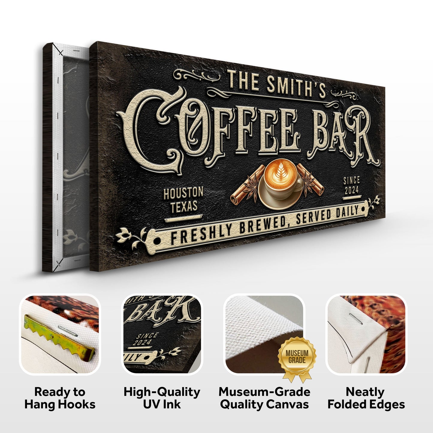 Canvas Coffee Bar Sign XII by Tailored Canvases black plaque with cream lettering on Tampa Home & Garden Store