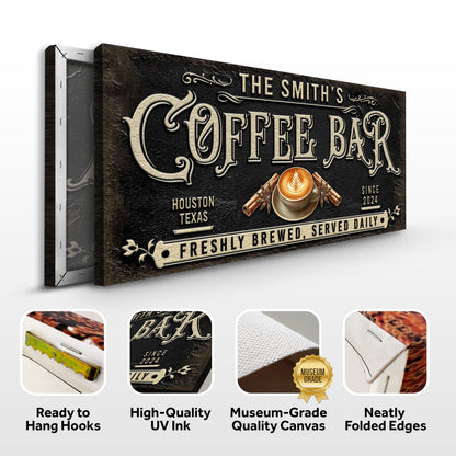Canvas Coffee Bar Sign XII by Tailored Canvases black plaque with cream lettering on Tampa Home & Garden Store