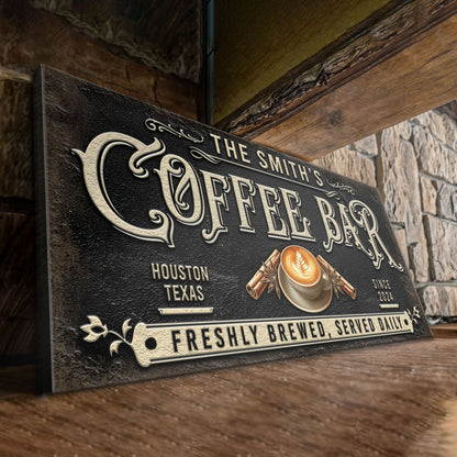 Coffee Bar Sign XII canvas by Tailored Canvases with ornate cream lettering on Tampa Home & Garden Store