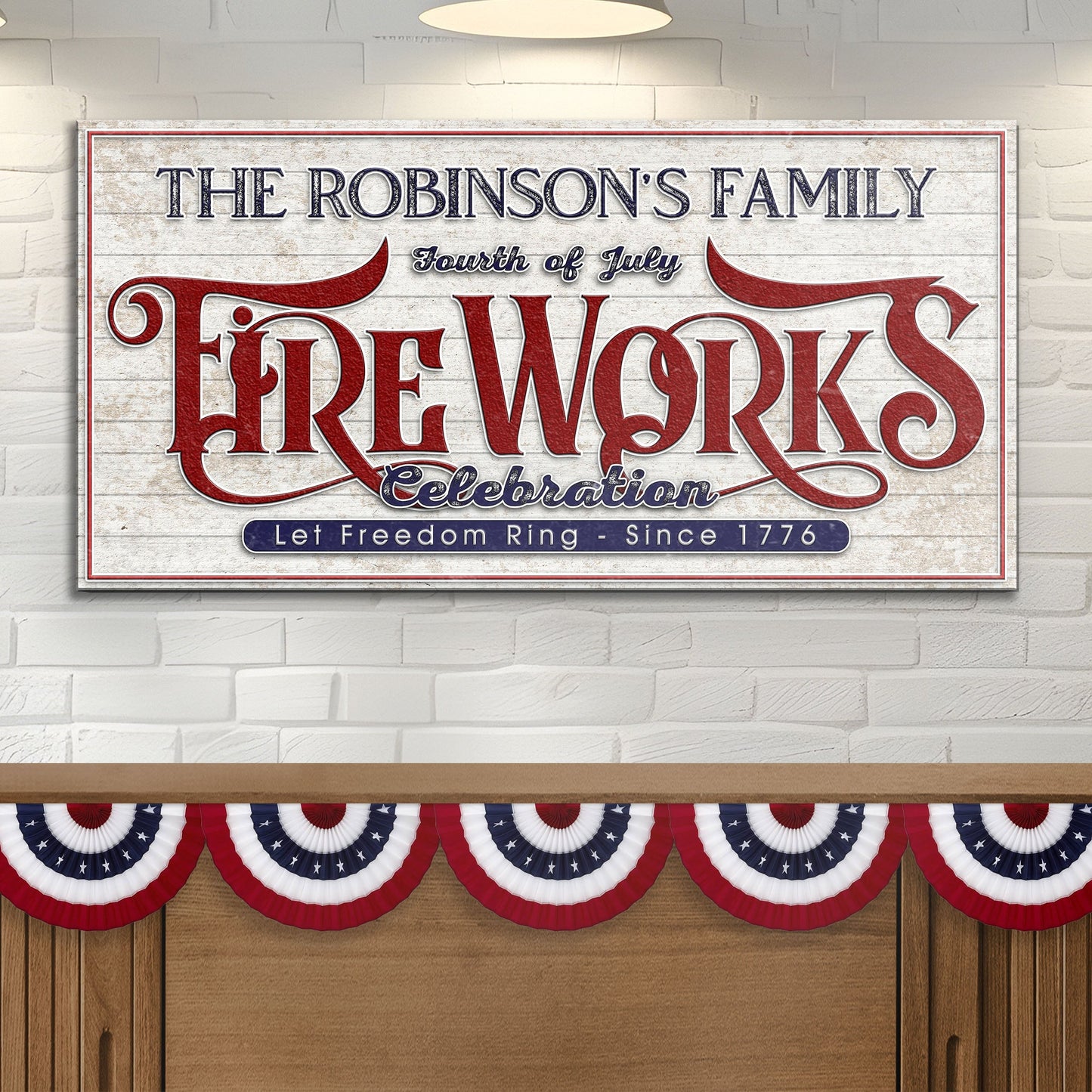 Canvas sign Patriotic Fourth of July Fireworks Celebration featuring The Robinson's Family on Tampa Home & Garden Store