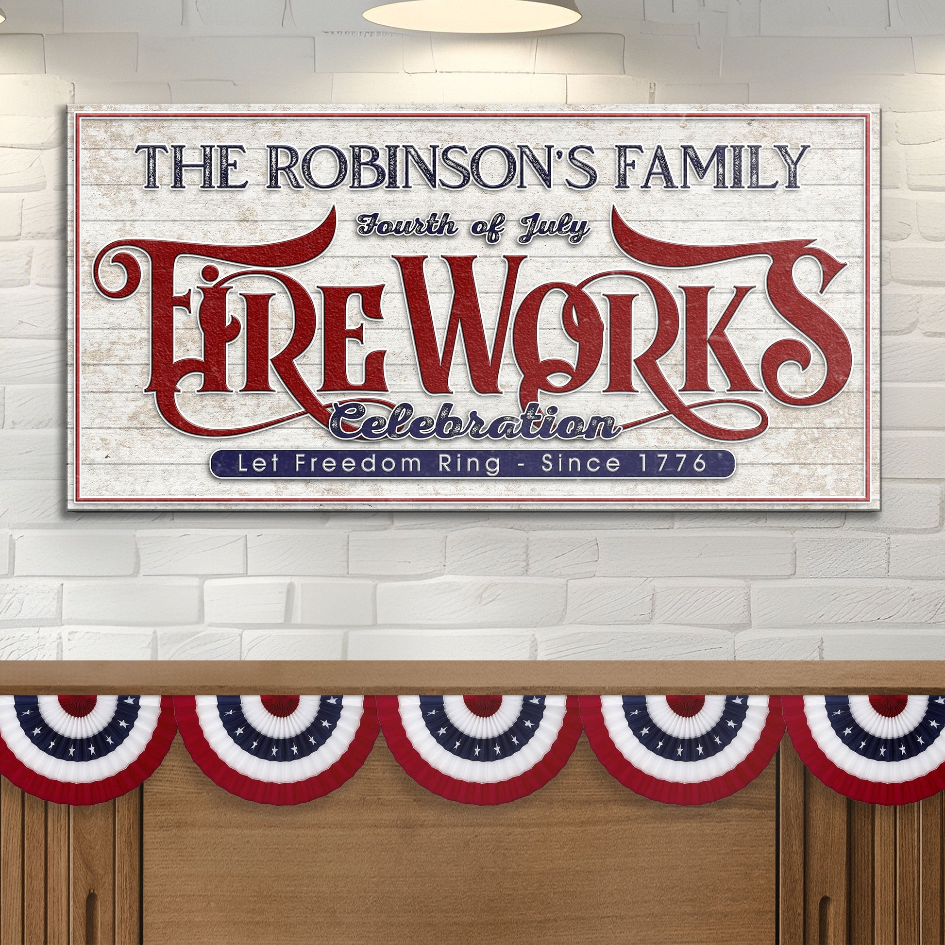 Canvas sign Patriotic Fourth of July Fireworks Celebration featuring The Robinson's Family on Tampa Home & Garden Store