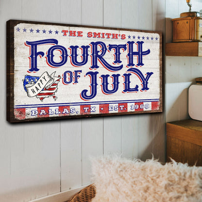 Tailored Canvases canvas crafting sign The Smith's Fourth of July red blue flag motif Dallas TX on Tampa Home & Garden Store