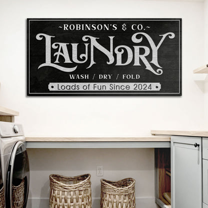 Laundry Room Sign V canvas by Tailored Canvases, black crafting canvas with ornate white typography on Tampa Home & Garden Store