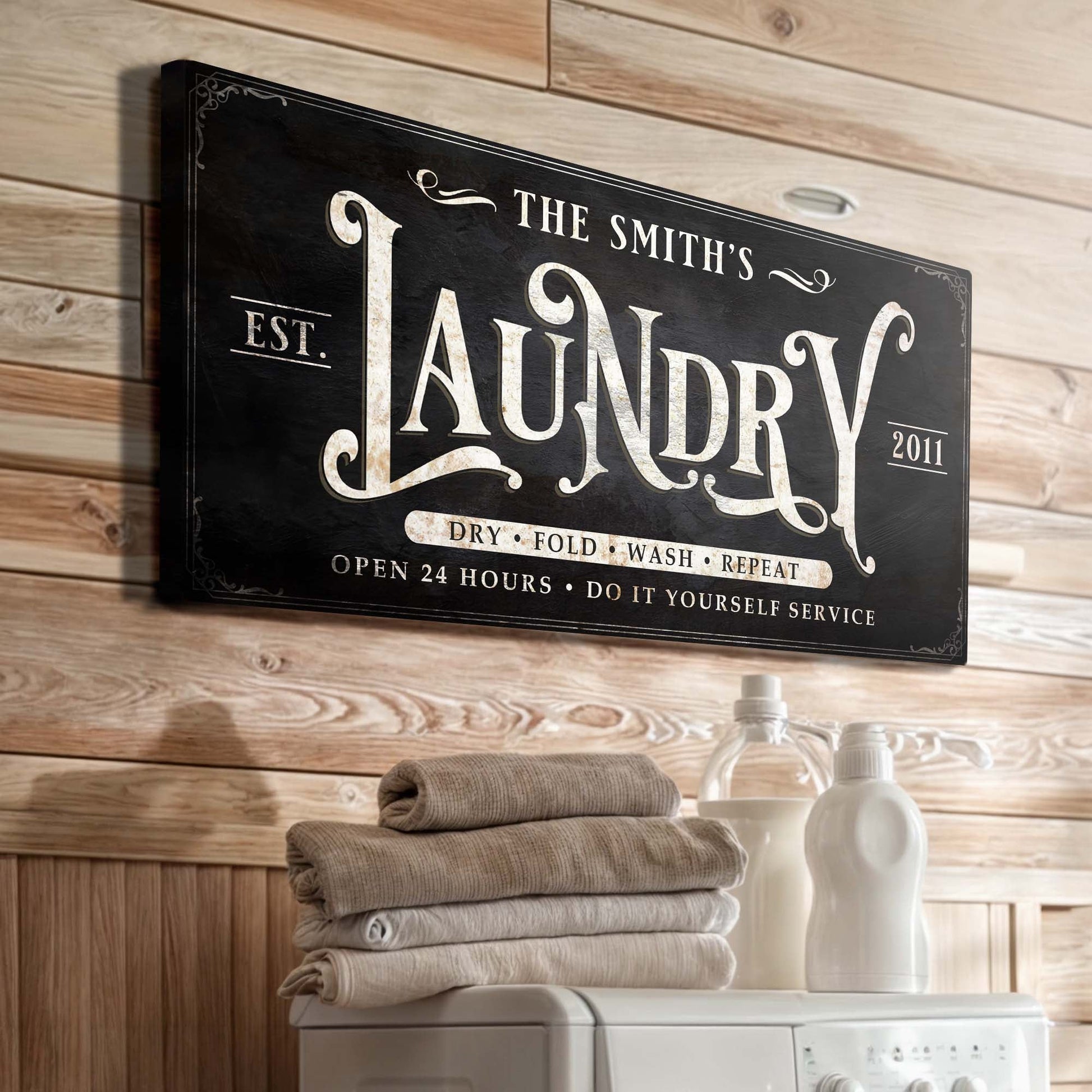 Laundry Sign IV canvas craft sign by Tailored Canvases with vintage cream lettering on black on Tampa Home & Garden Store