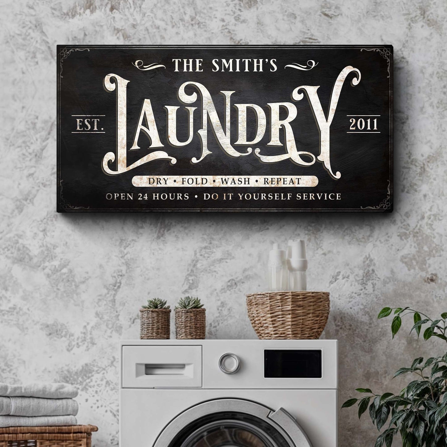 Laundry Sign IV canvas by Tailored Canvases, black sign with cream lettering for laundry on Tampa Home & Garden Store
