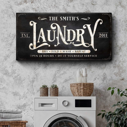 Laundry Sign IV canvas by Tailored Canvases, black sign with cream lettering for laundry on Tampa Home & Garden Store