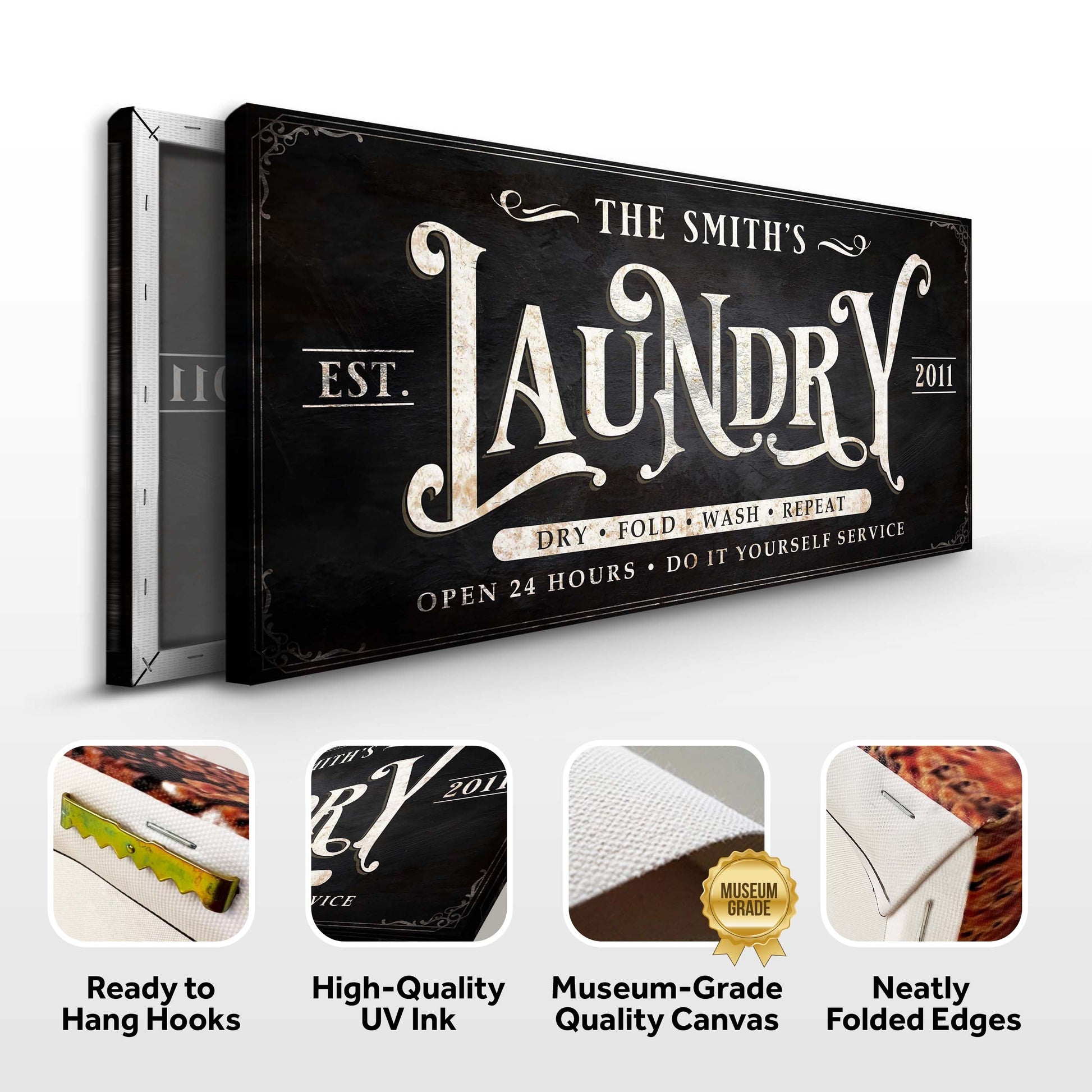 Laundry Sign IV canvas by Tailored Canvases — black distressed look with cream vintage lettering on Tampa Home & Garden Store