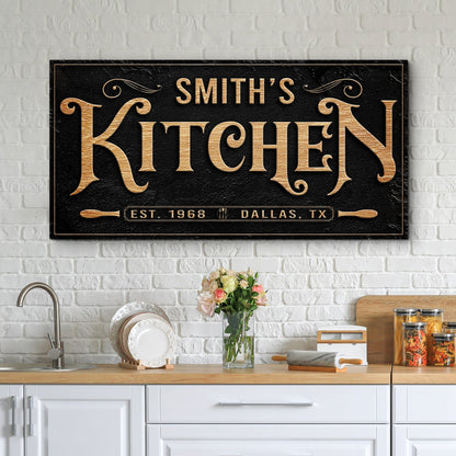 Canvas Kitchen Sign VIII by Tailored Canvases, black background with gold lettering on Tampa Home & Garden Store