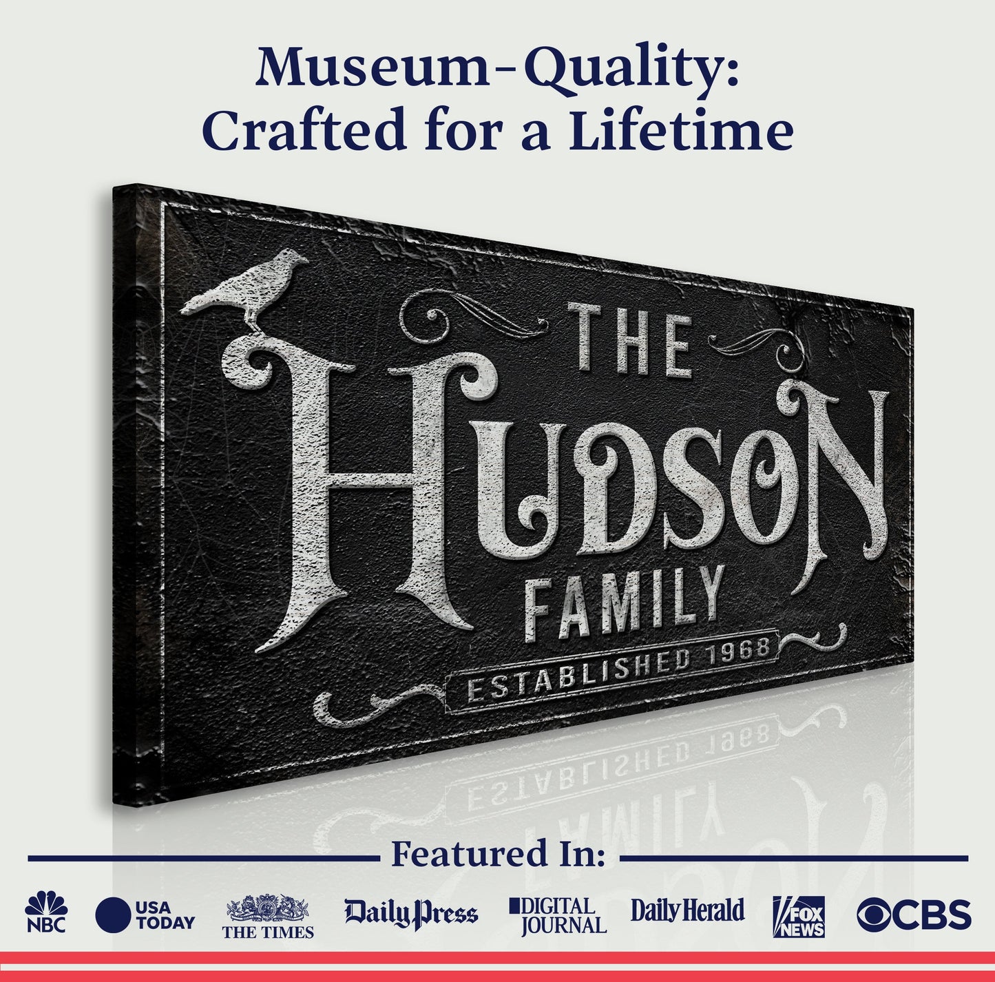 Gothic Sign IV canvas by Tailored Canvases with black textured surface and light lettering on Tampa Home & Garden Store