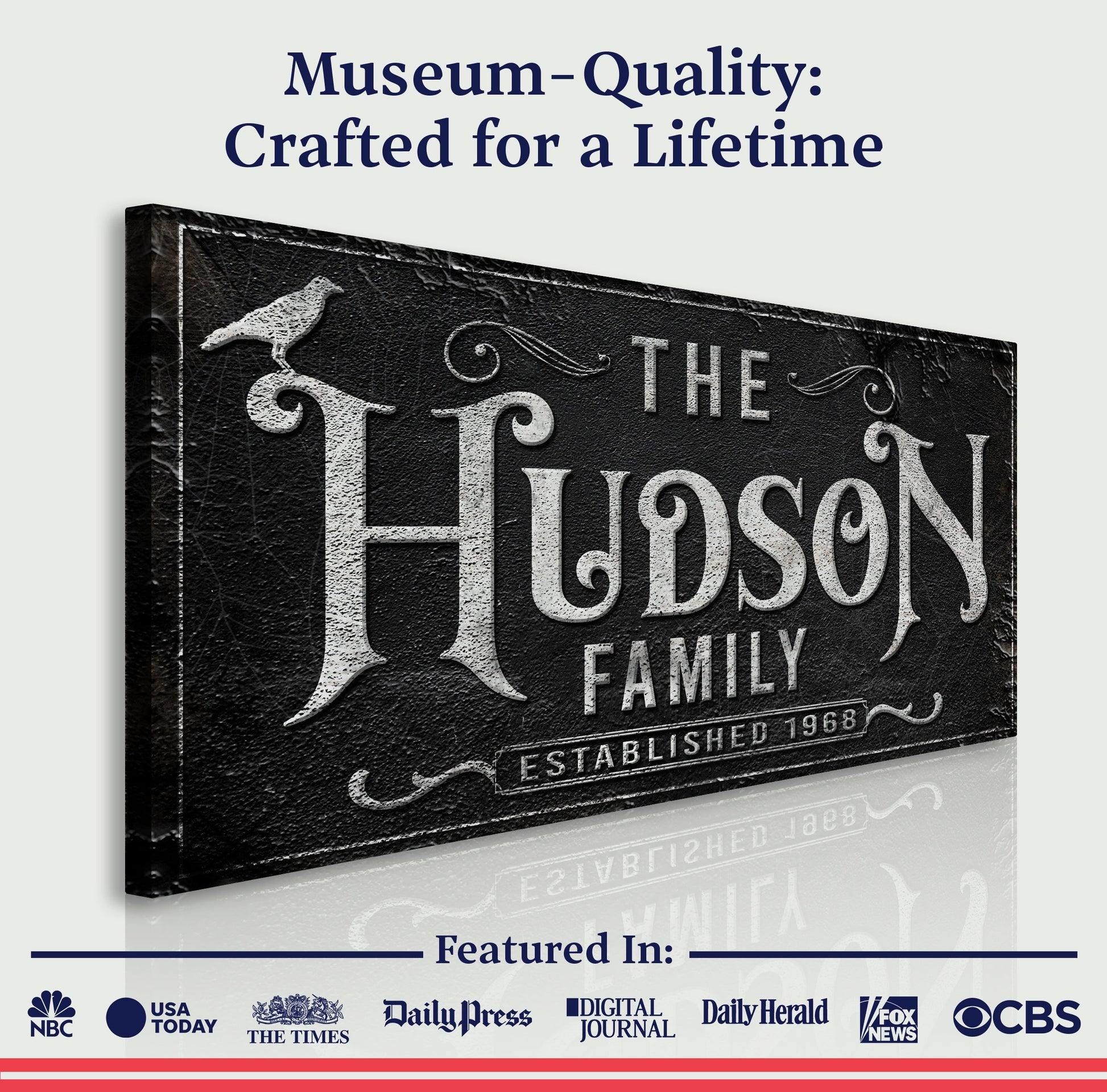 Gothic Sign IV canvas by Tailored Canvases with black textured surface and light lettering on Tampa Home & Garden Store