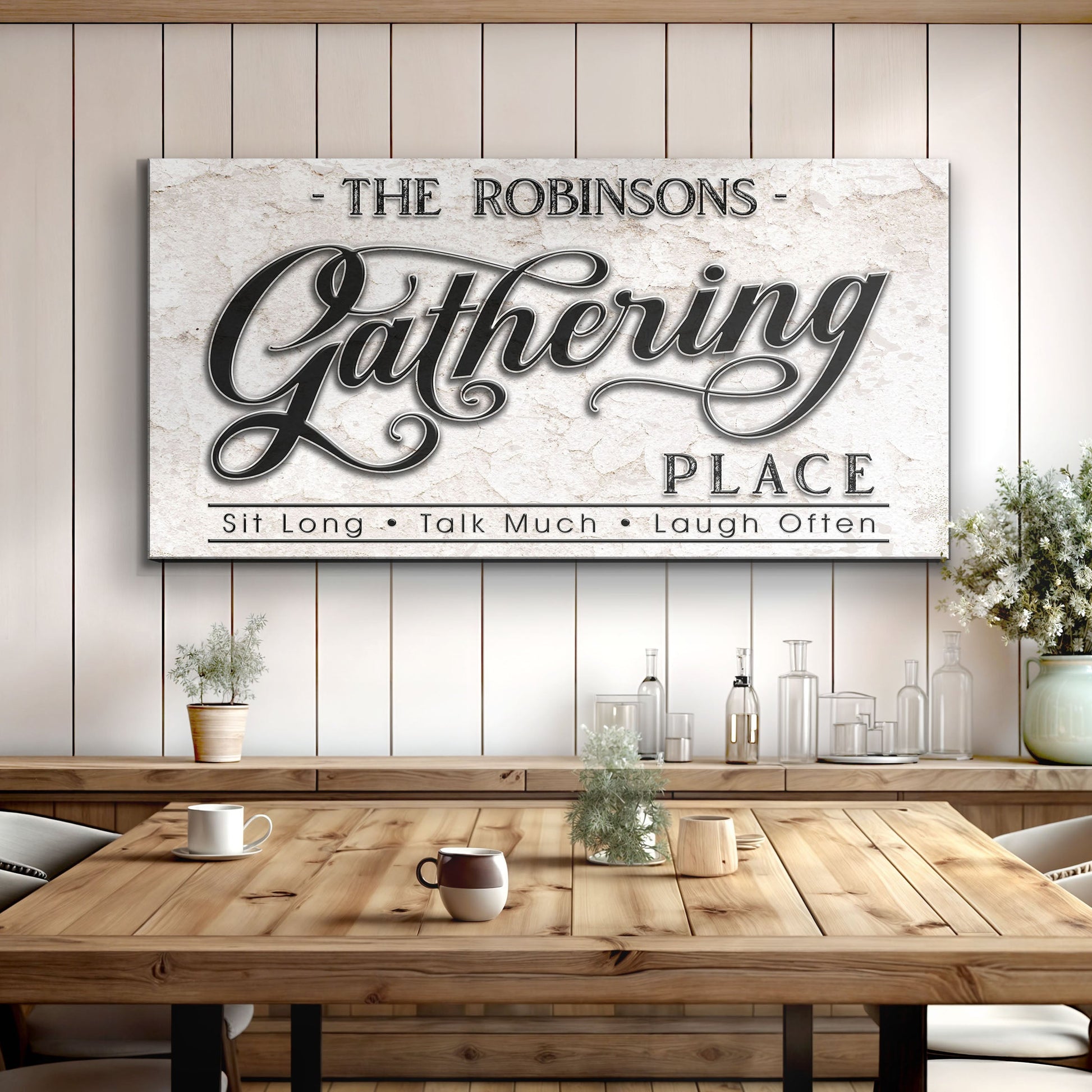 The Gathering Place Personalized Sign canvas with stone and script Tailored Canvases on Tampa Home & Garden Store