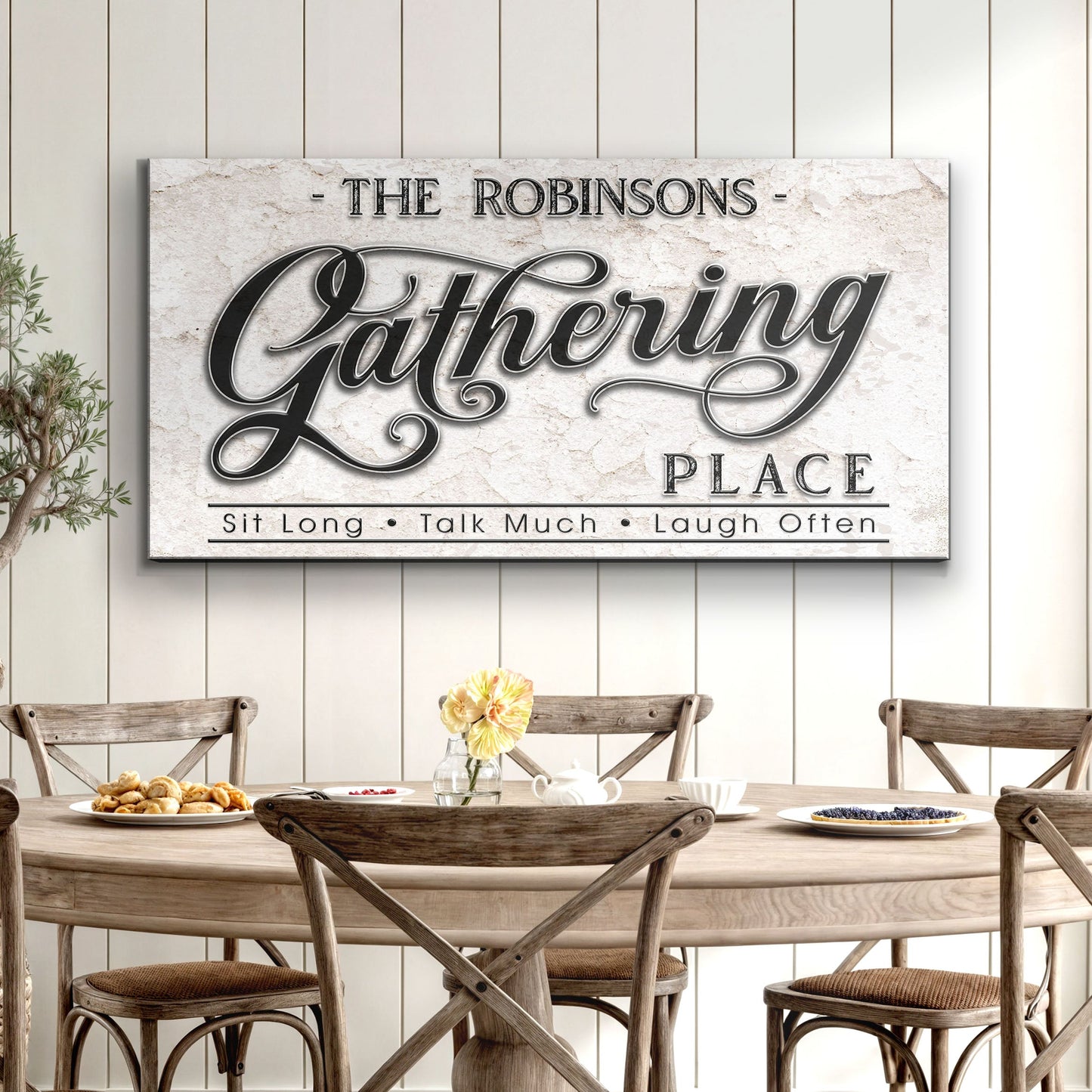 The Gathering Place Personalized Sign canvas with marble texture and script Gathering on Tampa Home & Garden Store