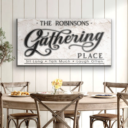 The Gathering Place Personalized Sign canvas with marble texture and script Gathering on Tampa Home & Garden Store