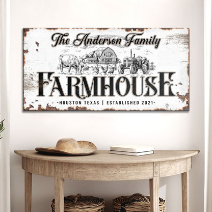 Personalized Farmhouse Sign III canvas by Tailored Canvases with rustic barn scene on Tampa Home & Garden Store