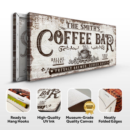Personalized Coffee Bar Sign III canvas by Tailored Canvases, vintage coffee sign on Tampa Home & Garden Store