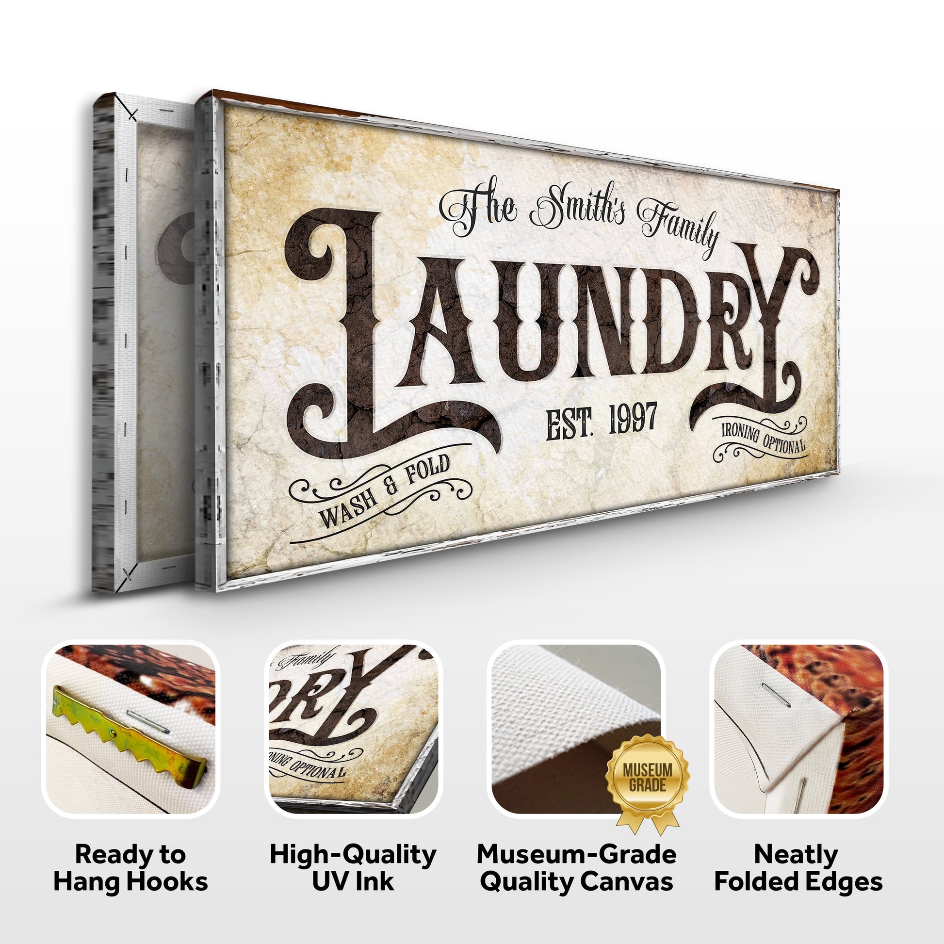 Tailored Canvases Family Laundry Sign II canvas with vintage distressed typography on Tampa Home & Garden Store
