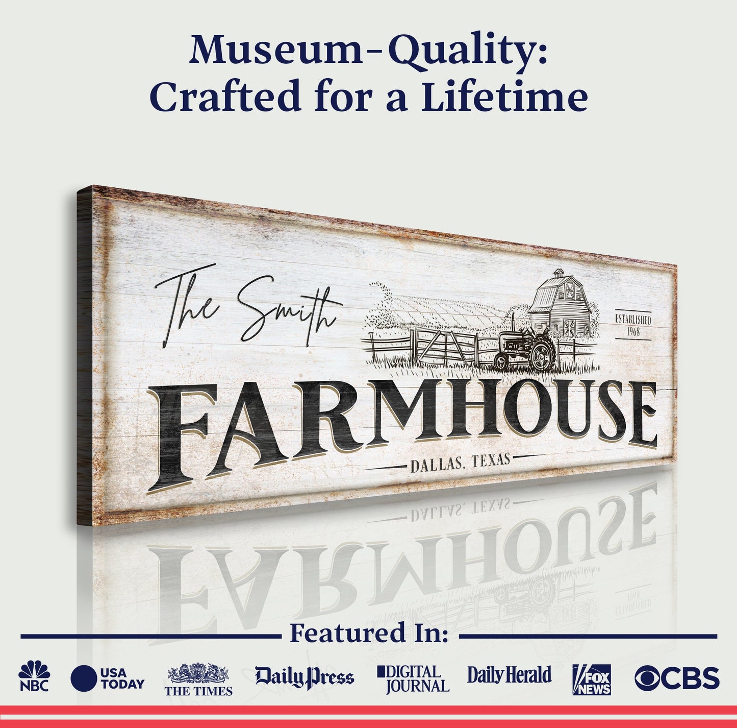 Rustic Farmhouse Sign III canvas by Tailored Canvases featuring FARMHOUSE lettering on Tampa Home & Garden Store