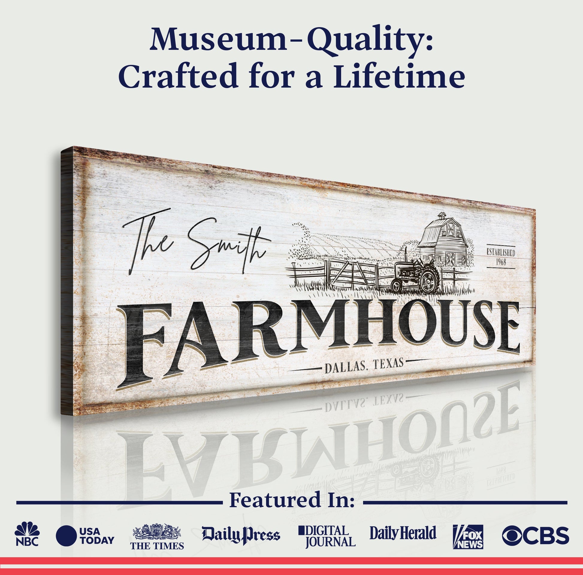 Rustic Farmhouse Sign III canvas by Tailored Canvases featuring FARMHOUSE lettering on Tampa Home & Garden Store