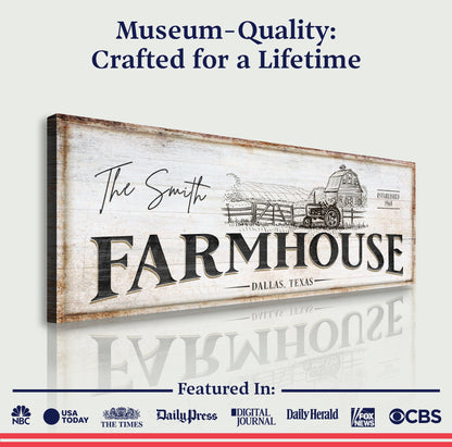 Rustic Farmhouse Sign III canvas by Tailored Canvases featuring FARMHOUSE lettering on Tampa Home & Garden Store