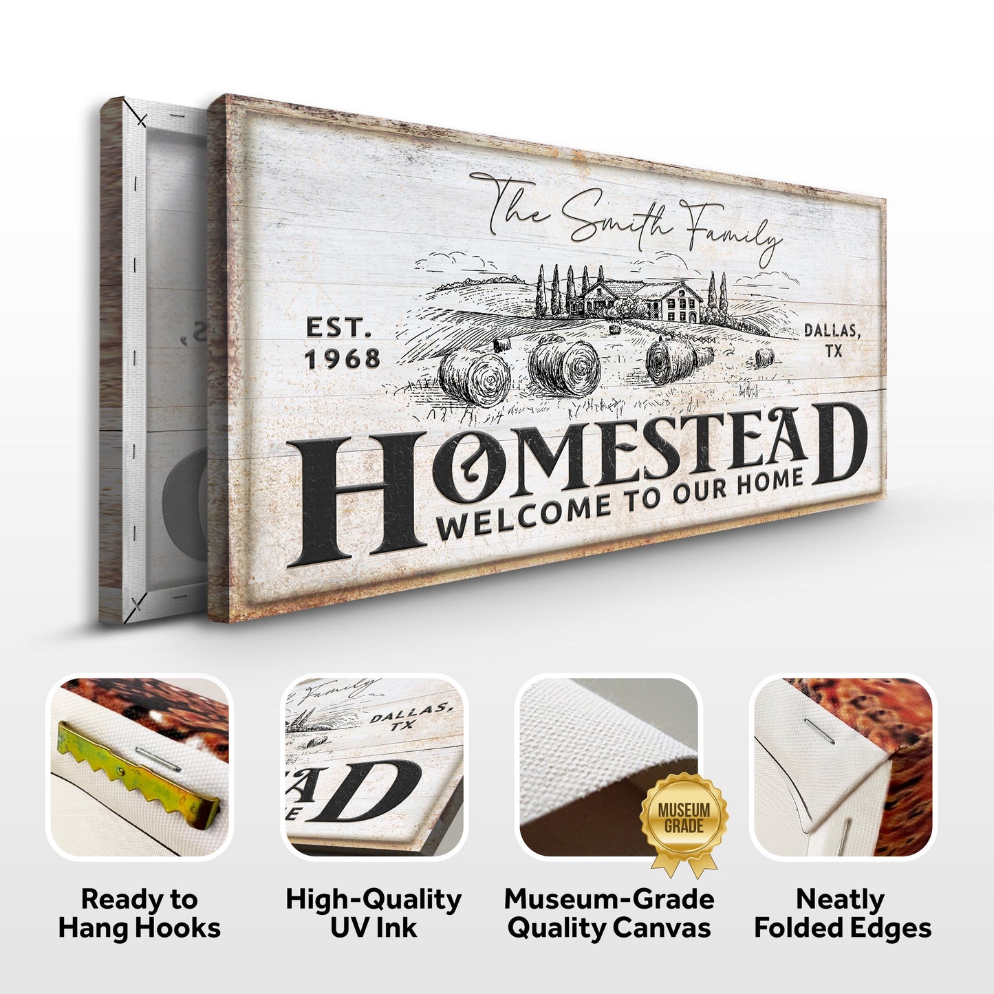 Vintage Homestead Sign IV canvas by Tailored Canvases; rustic wood panel with farmhouse on Tampa Home & Garden Store