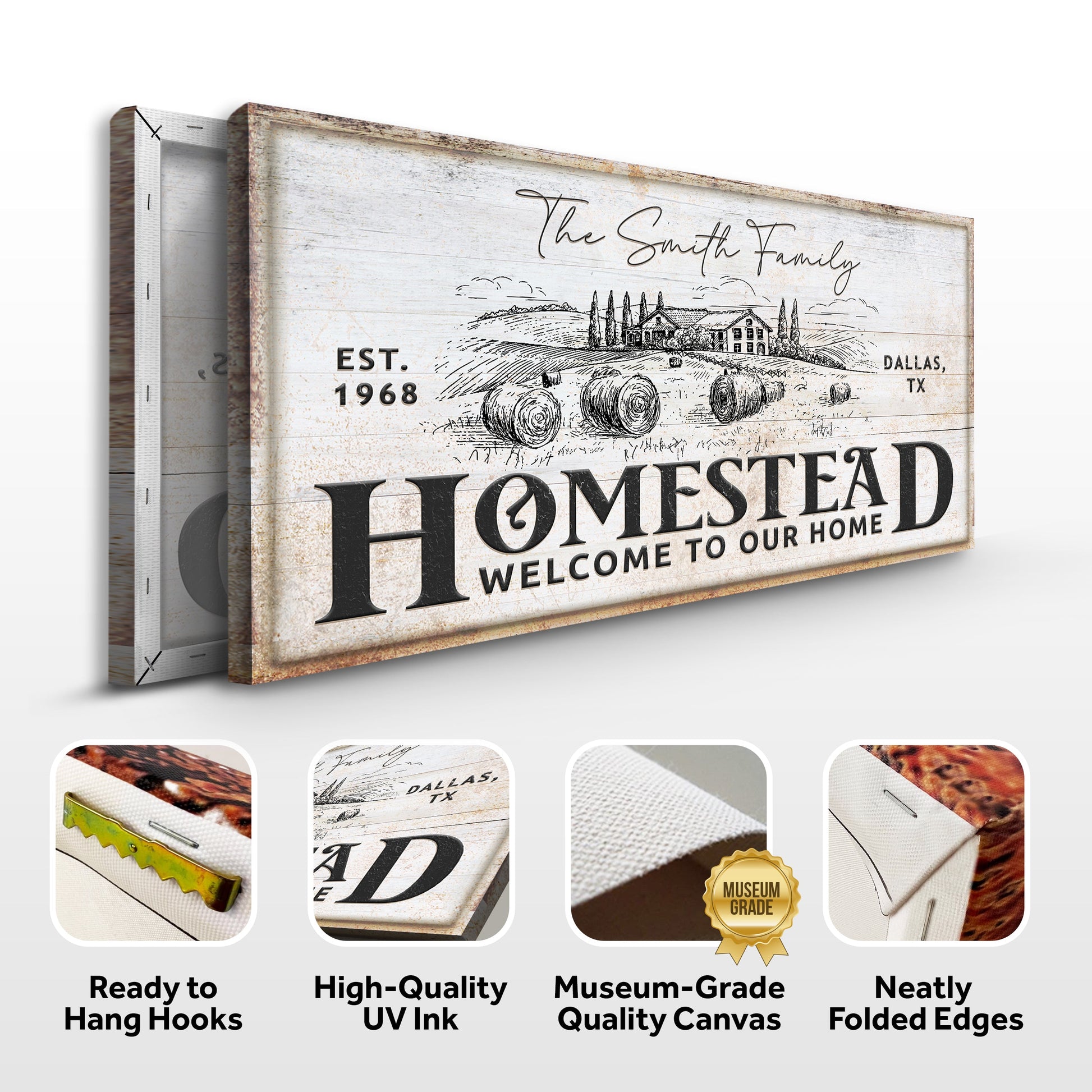 Vintage Homestead Sign IV canvas by Tailored Canvases; rustic wood panel with farmhouse on Tampa Home & Garden Store