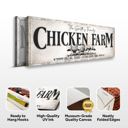 Chicken Family Farm Sign canvas by Tailored Canvases with rustic weathered finish on Tampa Home & Garden Store