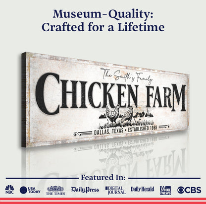 Chicken Family Farm sign canvas by Tailored Canvases, weathered rustic farmhouse decor on Tampa Home & Garden Store
