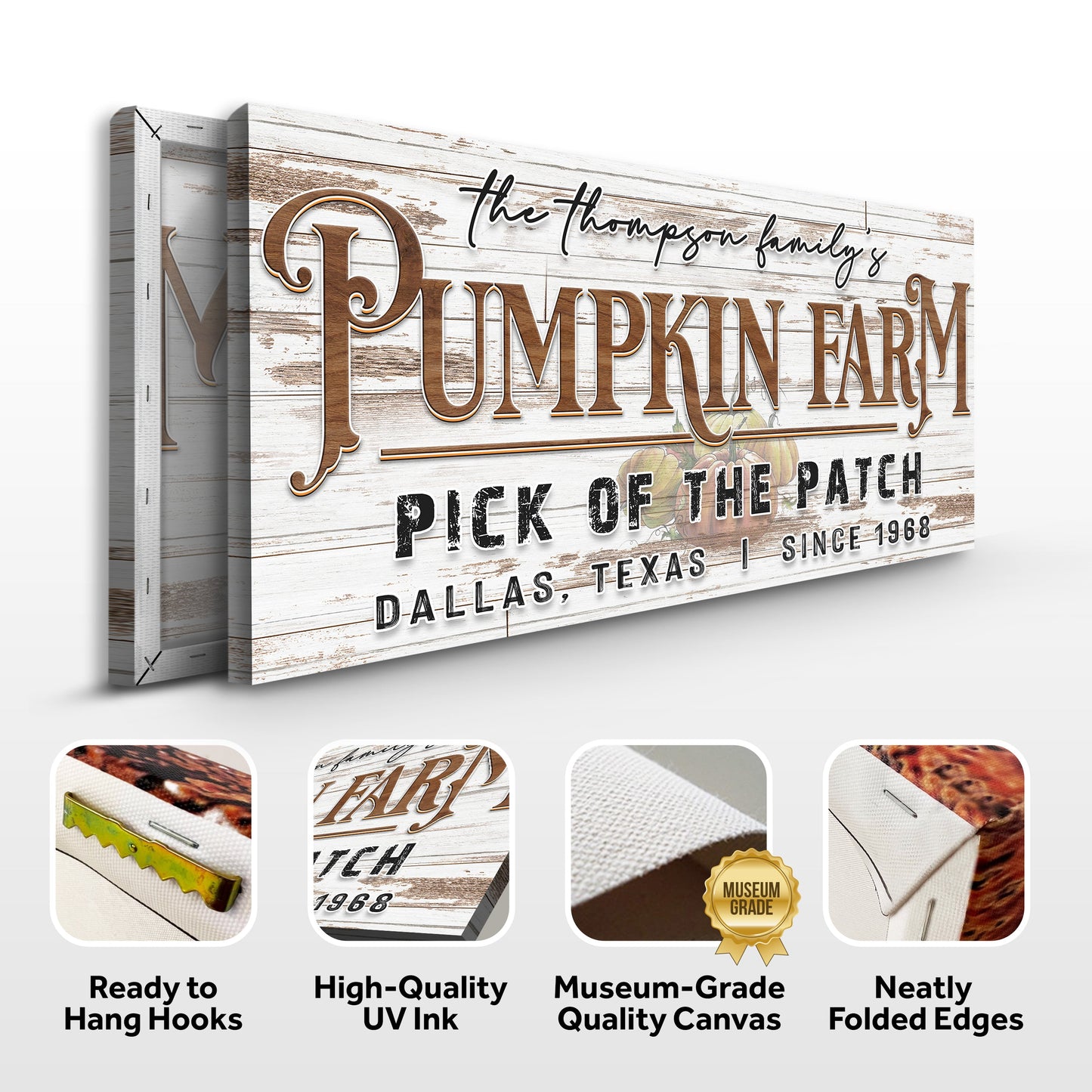 Pick Of The Patch Pumpkin Farm Sign II canvas by Tailored Canvases, rustic wood panel design on Tampa Home & Garden Store