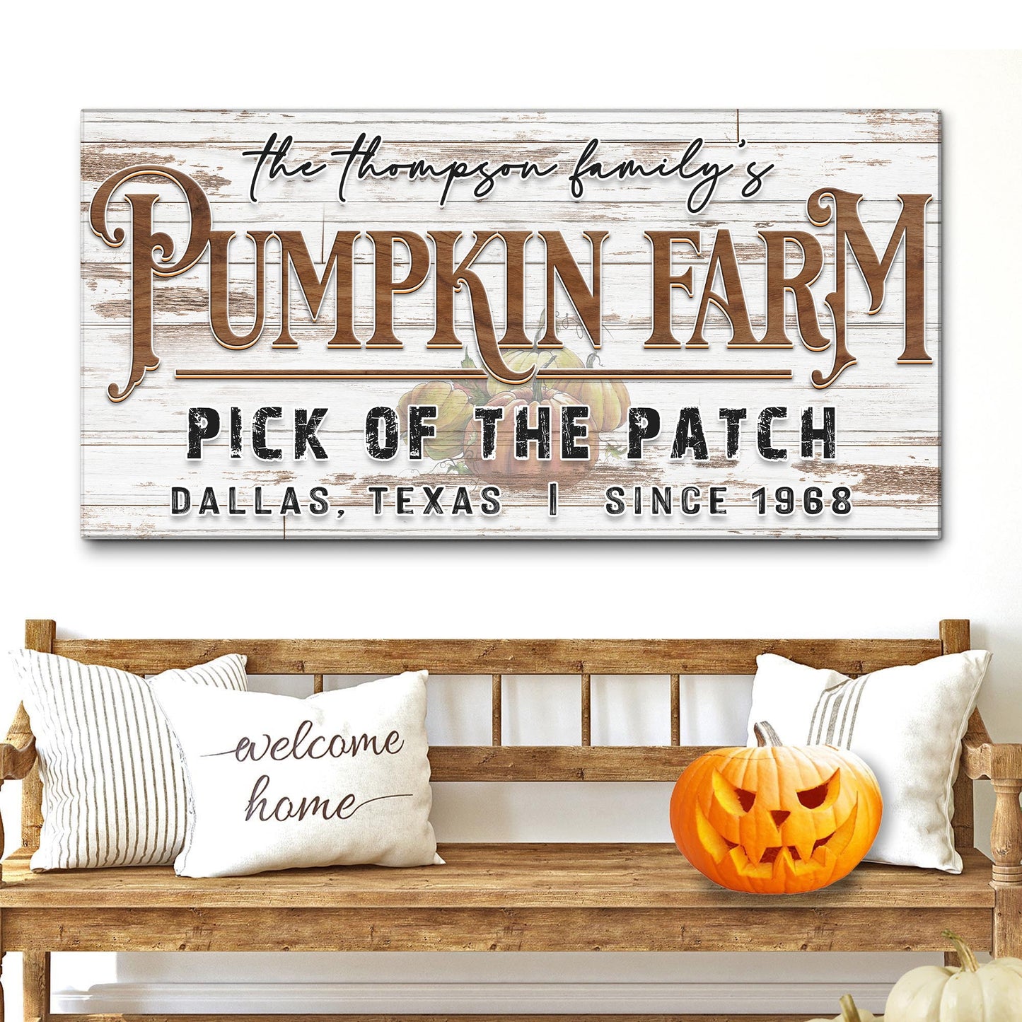Pick Of The Patch Pumpkin Farm Sign II canvas with PUMPKIN FARM lettering Tailored Canvases on Tampa Home & Garden Store