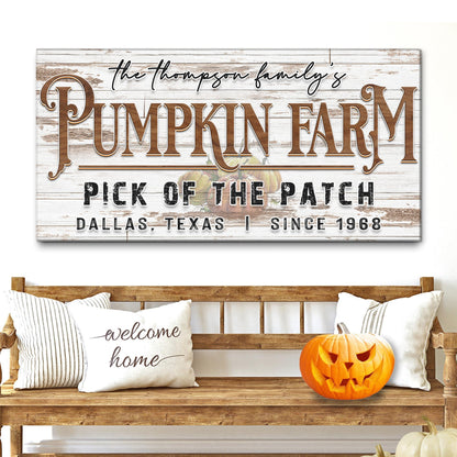 Pick Of The Patch Pumpkin Farm Sign II canvas with PUMPKIN FARM lettering Tailored Canvases on Tampa Home & Garden Store