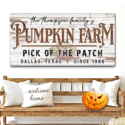 Pick Of The Patch Pumpkin Farm Sign II canvas with PUMPKIN FARM lettering Tailored Canvases on Tampa Home & Garden Store