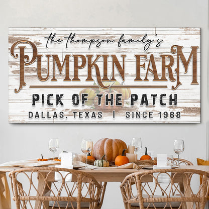 Pick Of The Patch Pumpkin Farm Sign II canvas with distressed wood by Tailored Canvases on Tampa Home & Garden Store